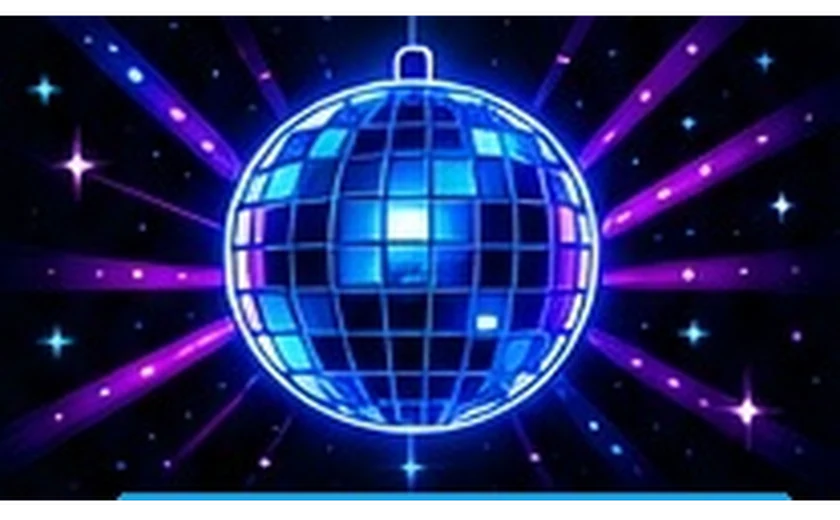 Glowing disco ball with blue and purple light rays