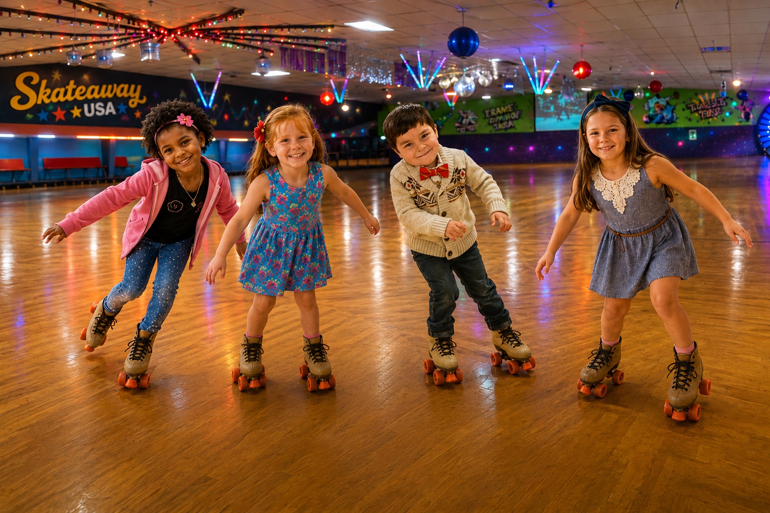 Happy children skating at Skate Away USA
